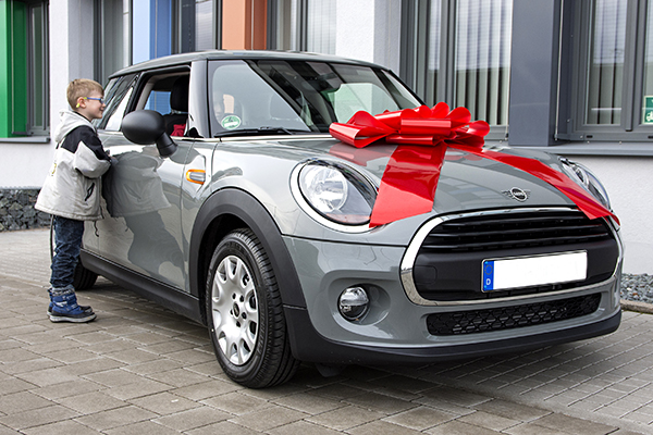 Die Kinder von Hans-Dieter Unverzagt bestaunen das neue Auto